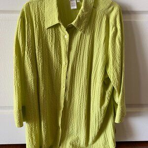 Coldwater Creek 3/4 length sleeve chartreuse womens 2x button down